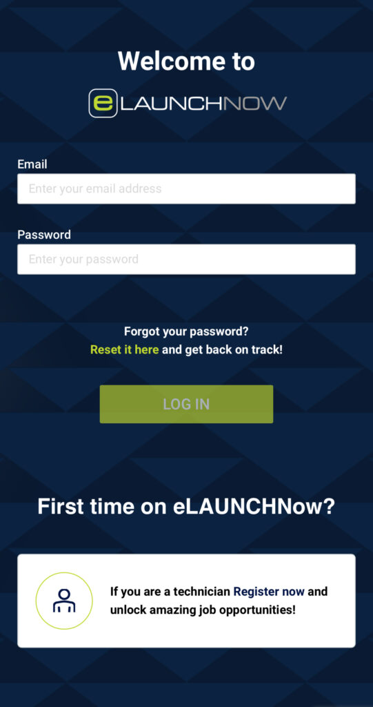 eLAUNCHNow App Login Screen